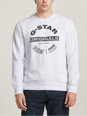 G Star Raw Denim Originals Logo Sweater $108 Retail M White